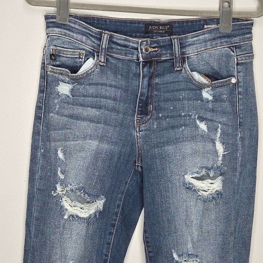 Judy Blue Jeans Women's 7/28 Blue Boyfriend Fit Ripped Distressed Splattered EUC - Picture 2 of 9